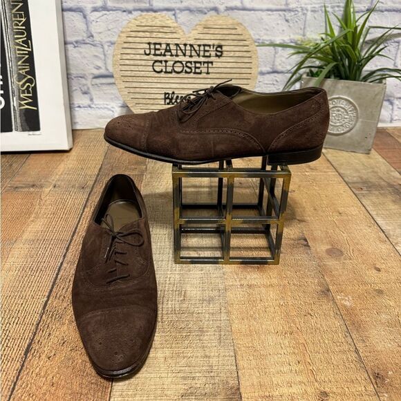 Bally Townsend Parawet Cigar Snuff Suede Broque Captoe Dress Shoes‎ Sz 10.5D